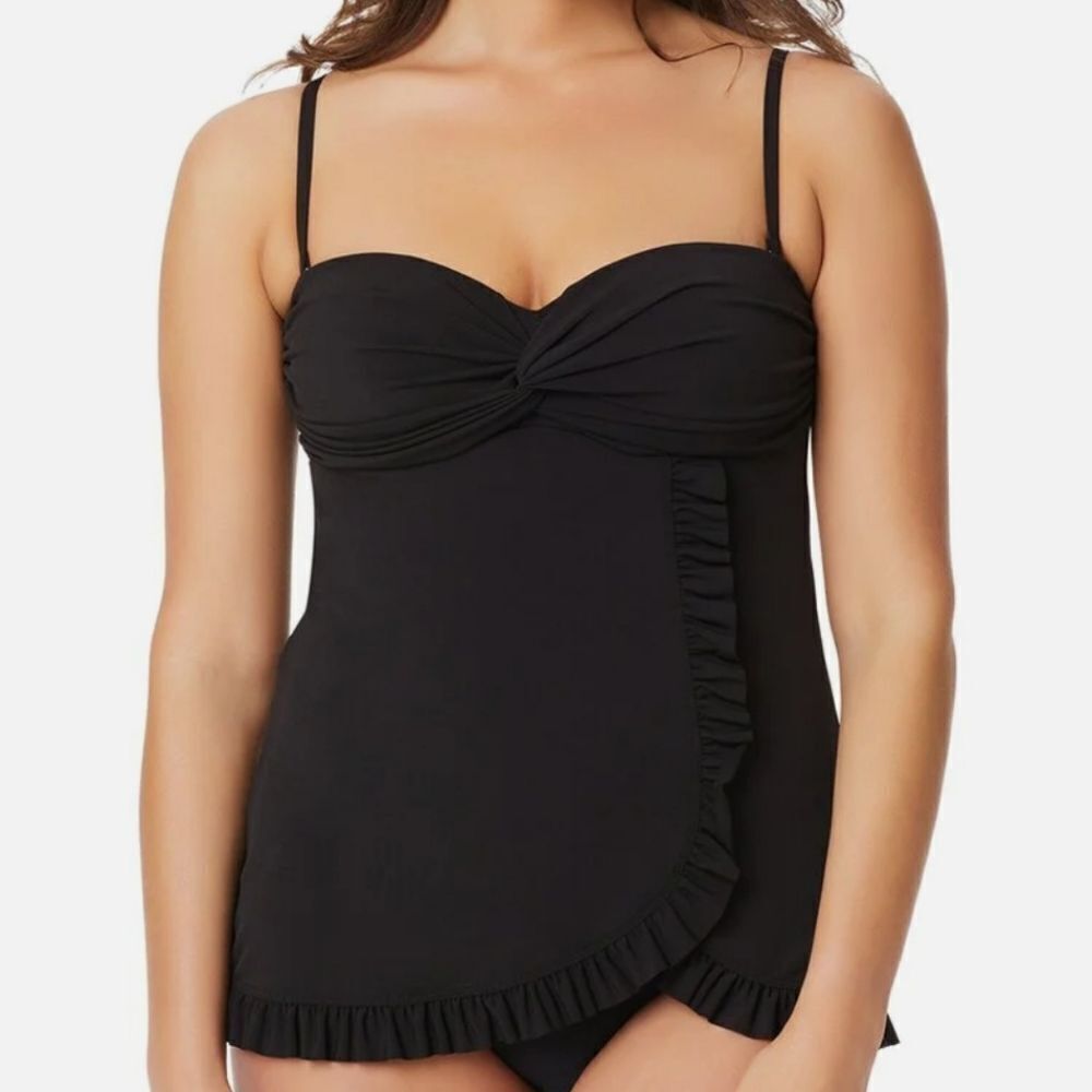 Beyond Control Women Black Twist Front Sweetheart Neckline Ruffle Swim dress 8